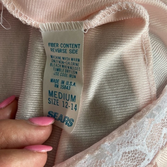 Vintage Pink Satiny Nightgown Slit down front by Aostrophe Size Medium SEARS - Picture 7 of 9